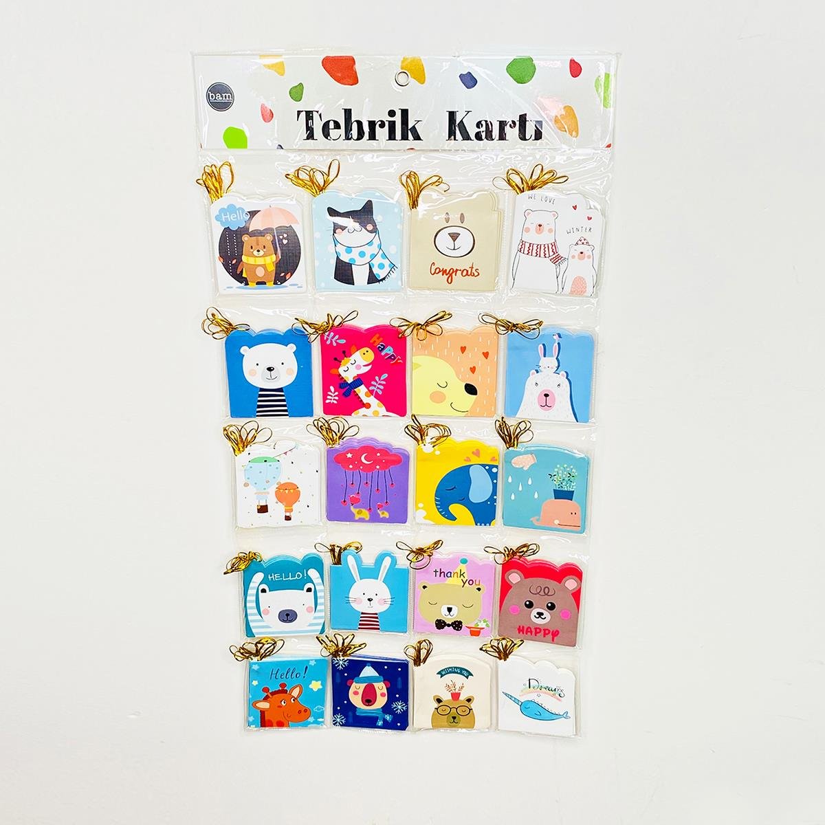 20 adet Karışık Sevimli Hayvanlar Mesaj/Tebrik Kartı