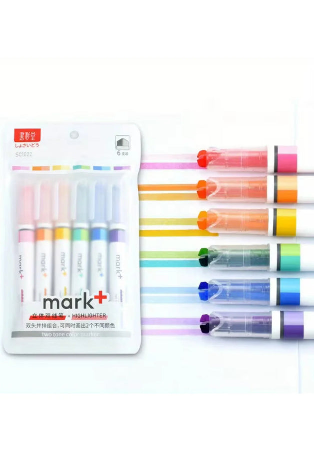 Aynı Anda İki Renk Fosforlu Çift Uç 12 Renk Highlighter Kalem Seti Marker 6'lı