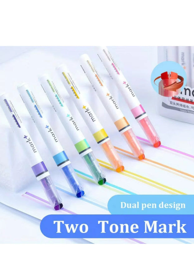Aynı Anda İki Renk Fosforlu Çift Uç 12 Renk Highlighter Kalem Seti Marker 6'lı