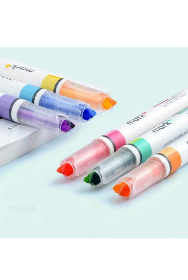 Aynı Anda İki Renk Fosforlu Çift Uç 12 Renk Highlighter Kalem Seti Marker 6'lı
