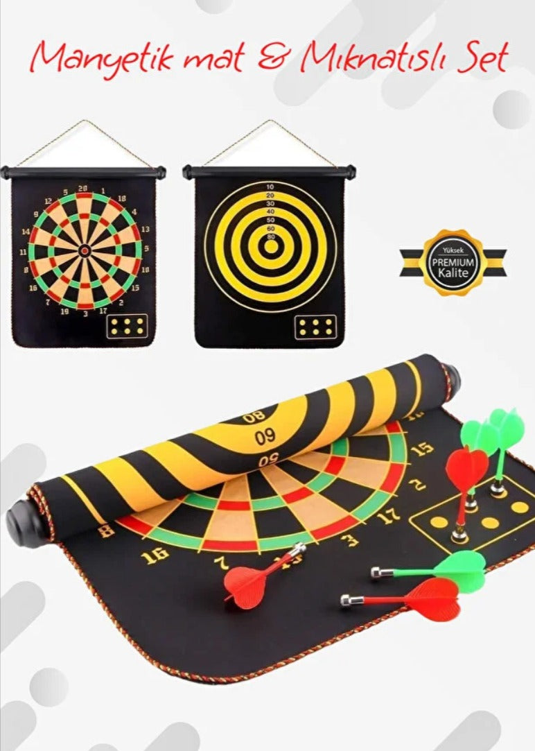 Yüksek Kalite En Büyük Boy Mıknatıslı Manyetik Dart Seti Çift Yönlü Rulo Hedef Tahtası 6'lı Dartboard 40 x 48 CM