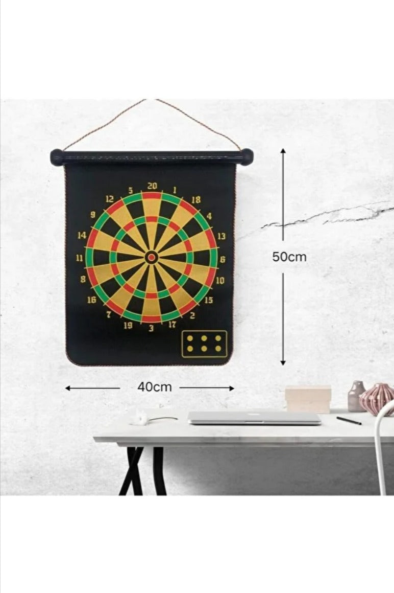 Yüksek Kalite En Büyük Boy Mıknatıslı Manyetik Dart Seti Çift Yönlü Rulo Hedef Tahtası 6'lı Dartboard 40 x 48 CM