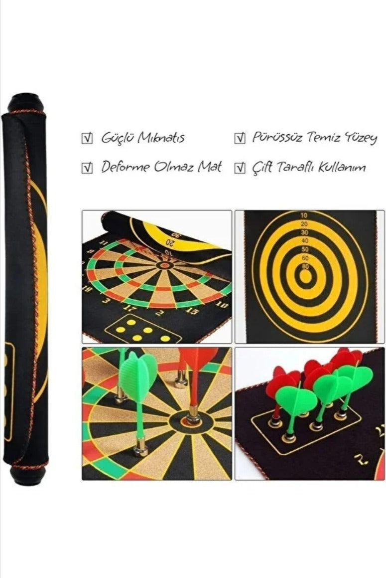 Yüksek Kalite En Büyük Boy Mıknatıslı Manyetik Dart Seti Çift Yönlü Rulo Hedef Tahtası 6'lı Dartboard 40 x 48 CM
