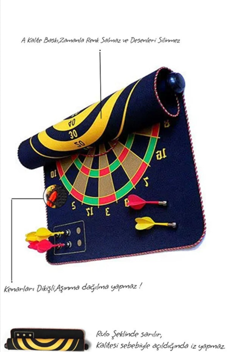 Yüksek Kalite En Büyük Boy Mıknatıslı Manyetik Dart Seti Çift Yönlü Rulo Hedef Tahtası 6'lı Dartboard 40 x 48 CM