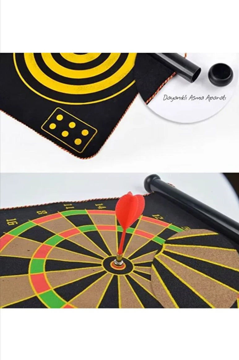 Yüksek Kalite En Büyük Boy Mıknatıslı Manyetik Dart Seti Çift Yönlü Rulo Hedef Tahtası 6'lı Dartboard 40 x 48 CM