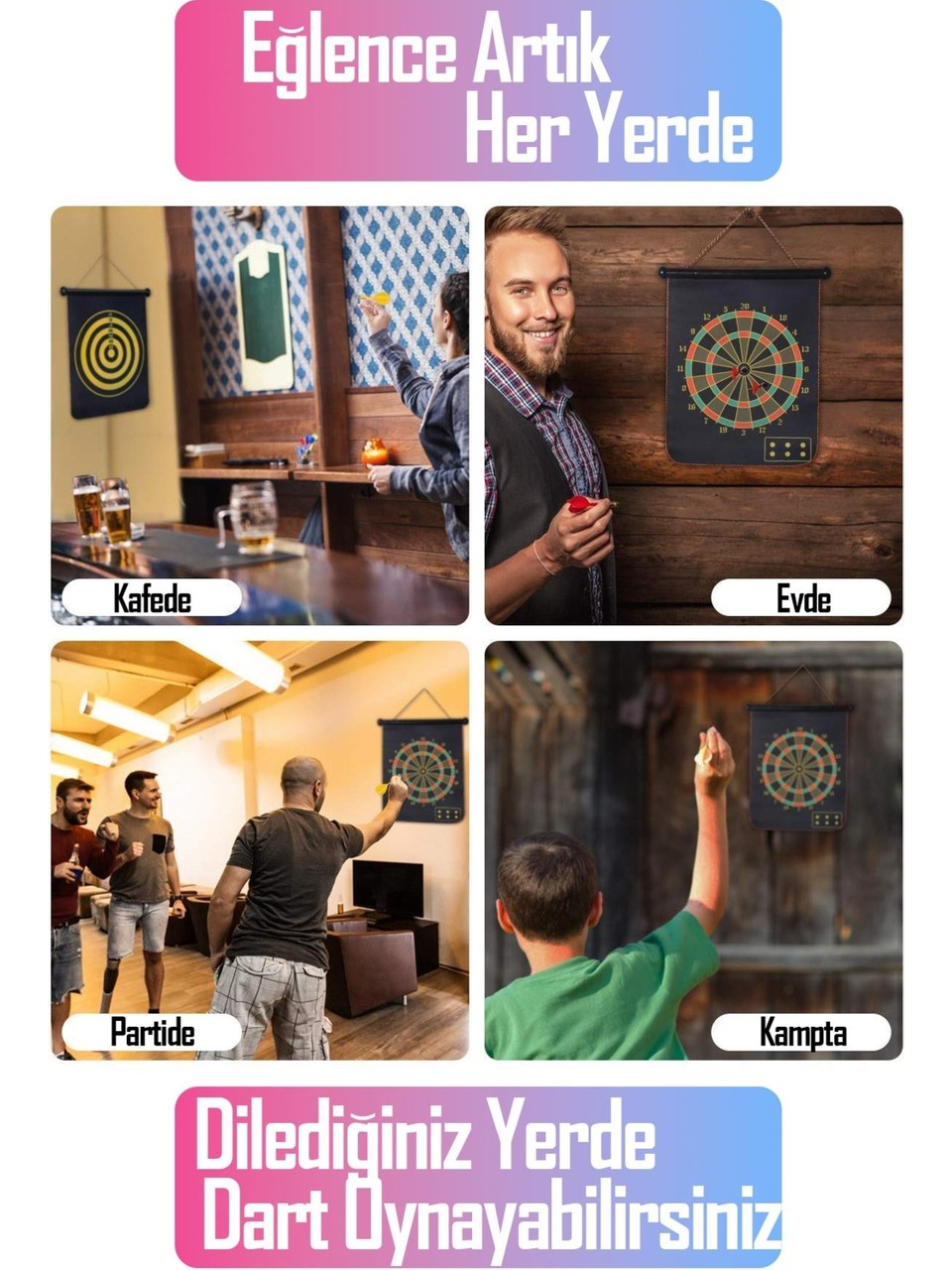 Yüksek Kalite En Büyük Boy Mıknatıslı Manyetik Dart Seti Çift Yönlü Rulo Hedef Tahtası 6'lı Dartboard 40 x 48 CM