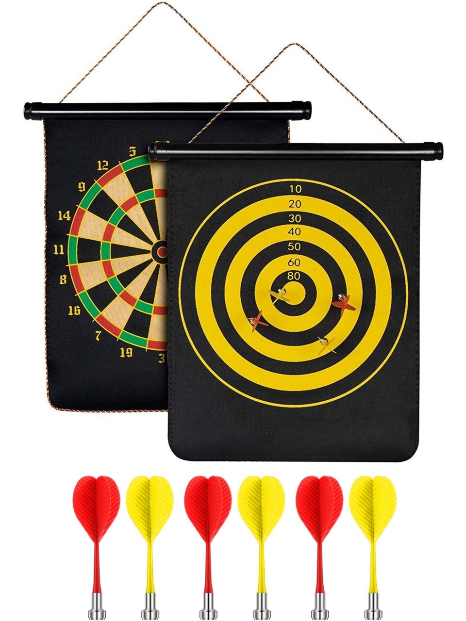 Yüksek Kalite En Büyük Boy Mıknatıslı Manyetik Dart Seti Çift Yönlü Rulo Hedef Tahtası 6'lı Dartboard 40 x 48 CM