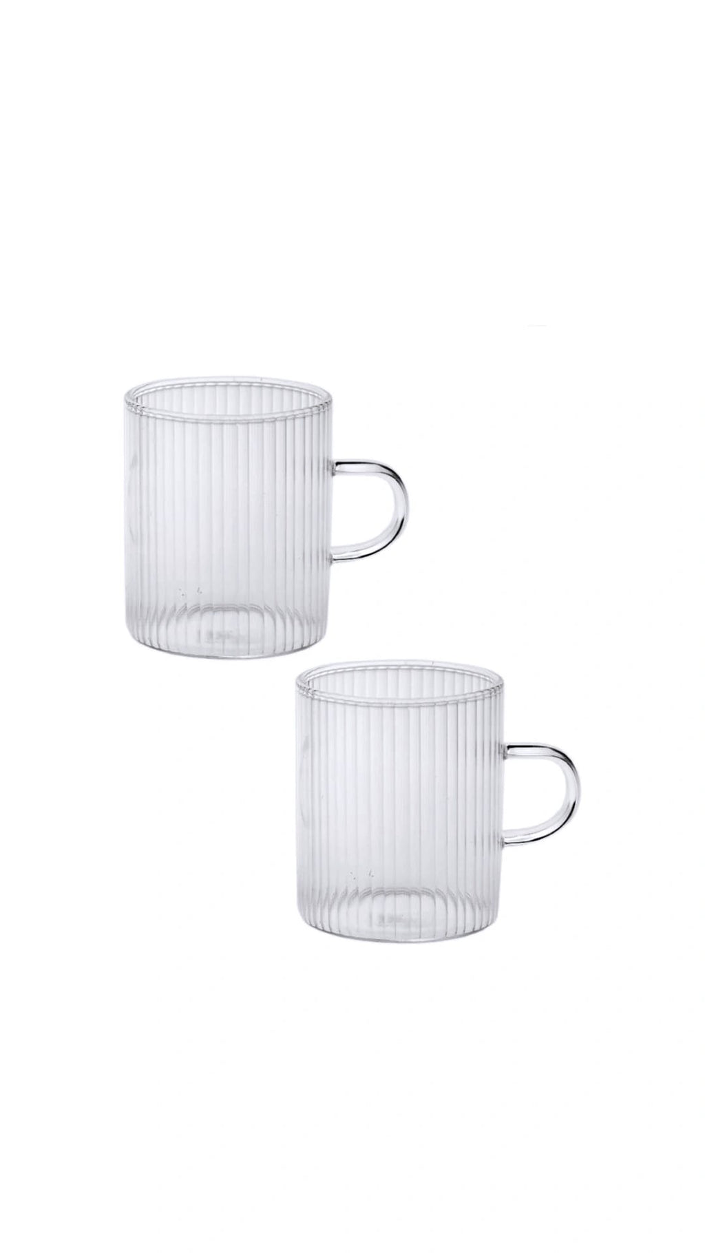 2 Adet Çizgili Kulplu Cam Kahve Çay Bardak 150 ML