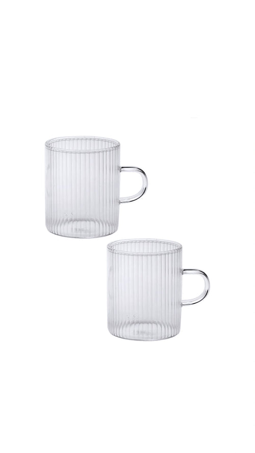 2 Adet Çizgili Kulplu Cam Kahve Çay Bardak 150 ML