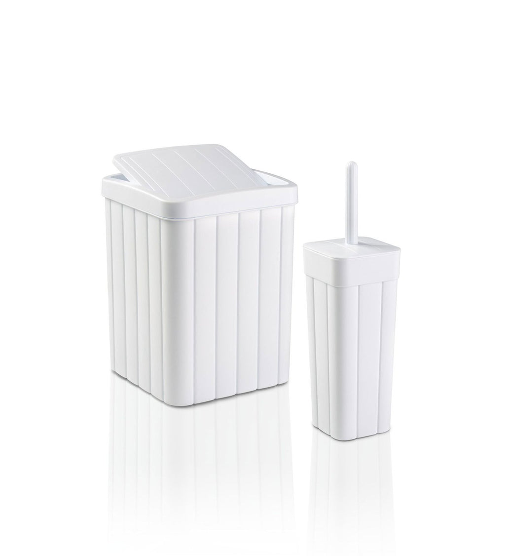 2'li Banyo Seti - 10L Pırpır Kapaklı Çöp Kovası Ve Wc Fırçalık