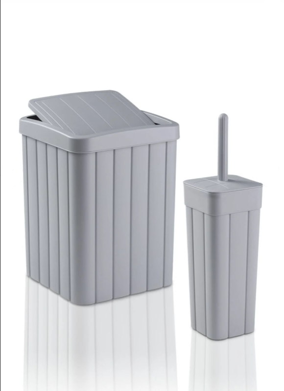 2'li Banyo Seti - 10L Pırpır Kapaklı Çöp Kovası Ve Wc Fırçalık