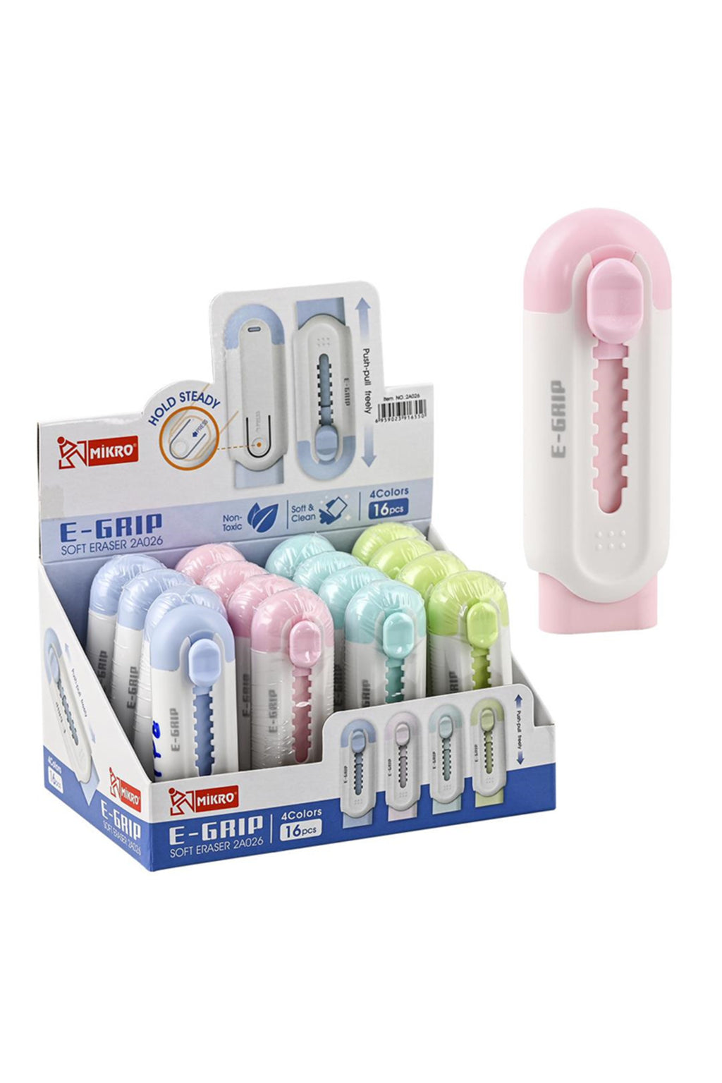 2'li E-grip Sürgülü Açılır-kapanır Silgi