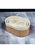 3 Lü Oval Bambu Organizer Düzenleyici Saklama Kutusu Sepet