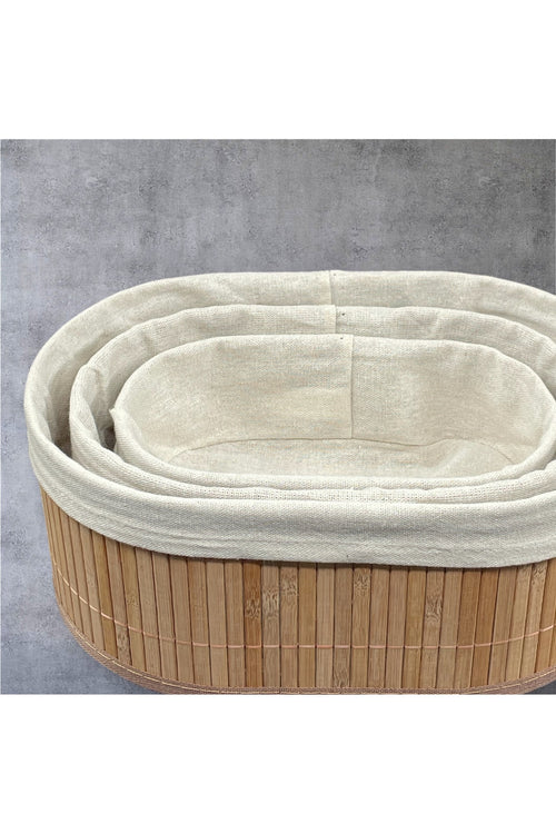 3 Lü Oval Bambu Organizer Düzenleyici Saklama Kutusu Sepet