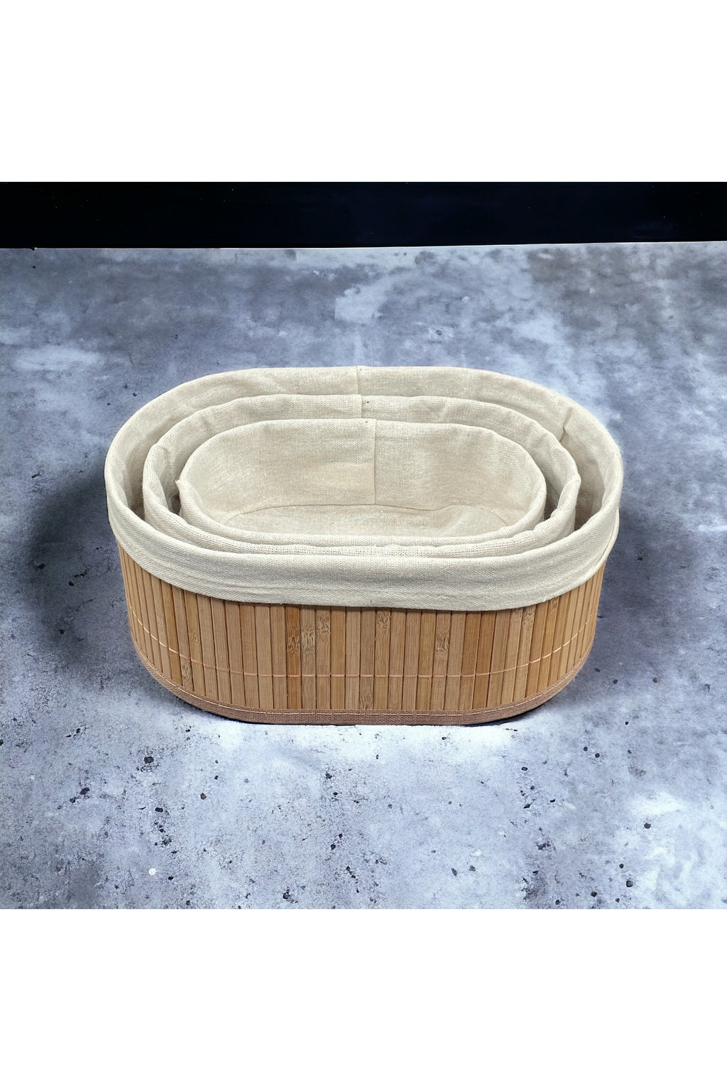 3 Lü Oval Bambu Organizer Düzenleyici Saklama Kutusu Sepet