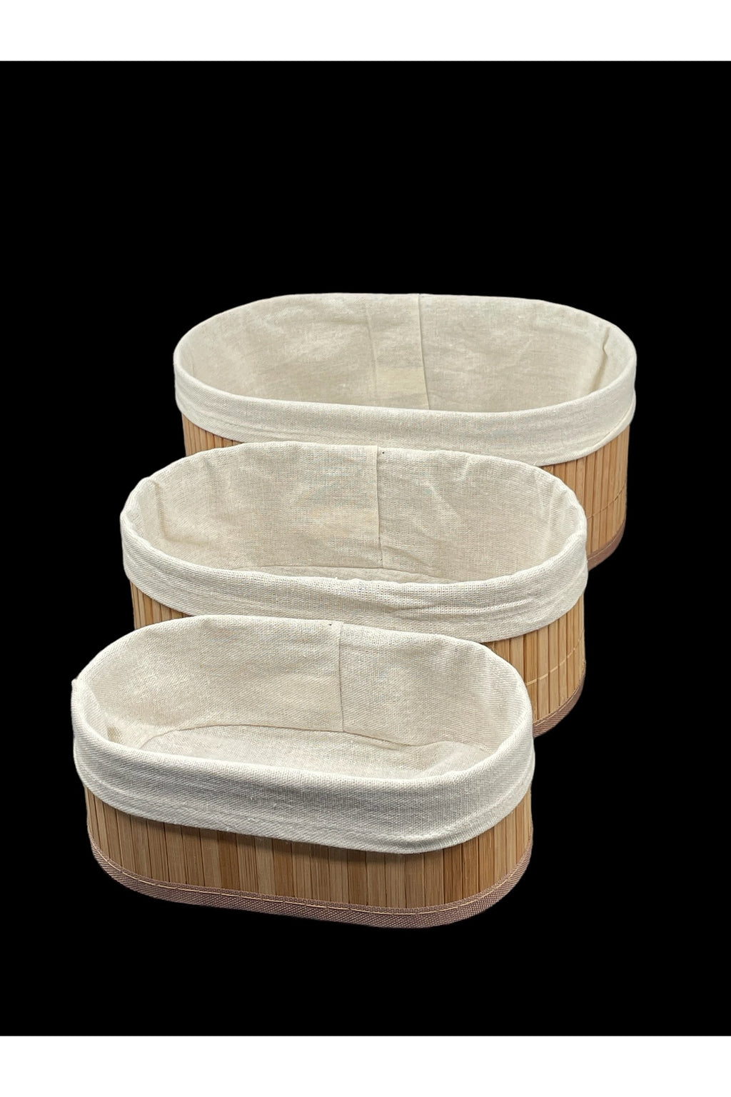3 Lü Oval Bambu Organizer Düzenleyici Saklama Kutusu Sepet