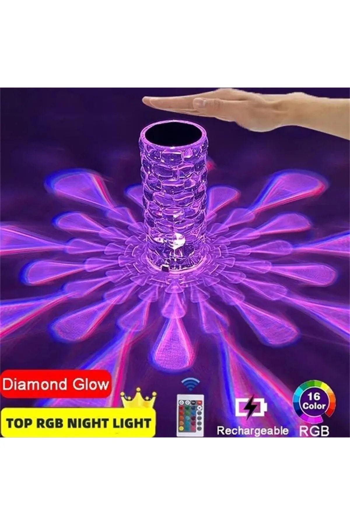 3D Elmas Kristal Şarjlı Dokunmatik Kumandalı Led Masa Lambası