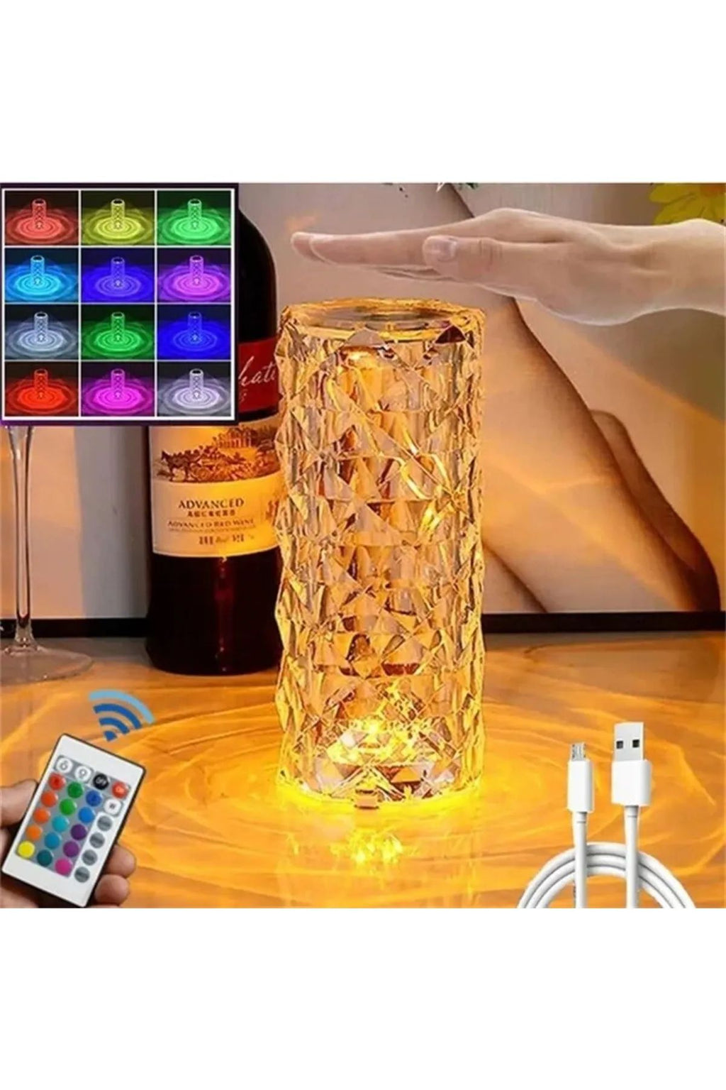 3D Elmas Kristal Şarjlı Dokunmatik Kumandalı Led Masa Lambası