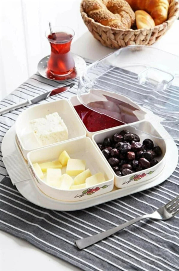 4 Bölme Kare Kahvaltılık Saklama Seti, Büyük Boy