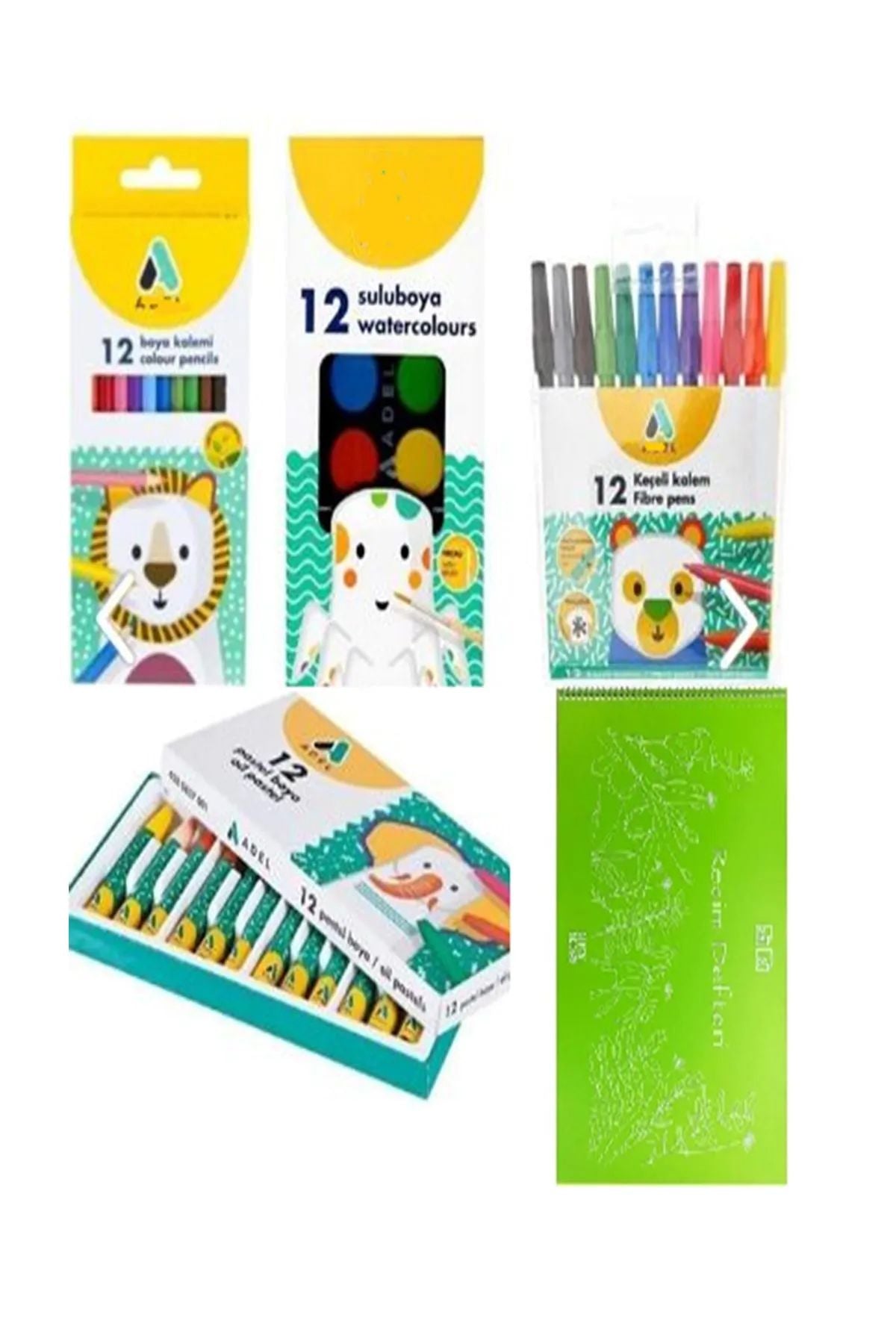 5 li Boya Seti Kuru Boya +  Sulu Boya + Pastel Boya + Keçeli Boya + Resim Defteri