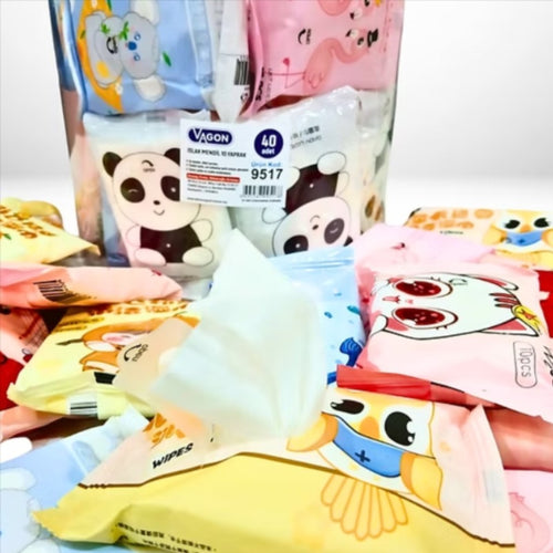 5 Paket 10 Yapraklı Islak Mendil Karışık Desen 11CM