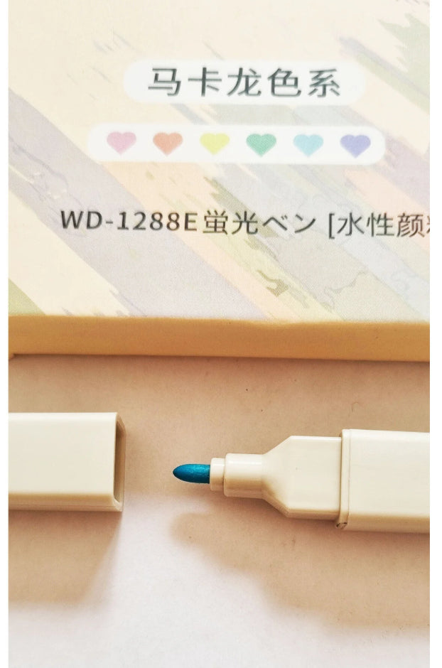 6'lı Çift Uçlu Gri Yassı Gövde Pastel Fosforlu Kalem