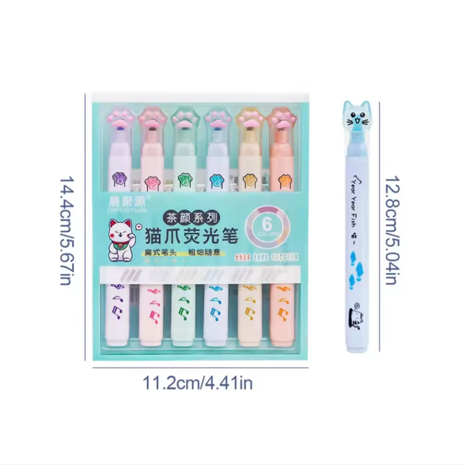 Kedili ve Patili 6'lı Ultra Soft Pastel Renkler Fosforlu Kalem