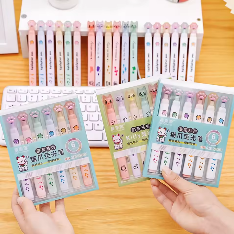 Kedili ve Patili 6'lı Ultra Soft Pastel Renkler Fosforlu Kalem