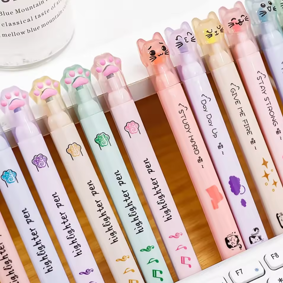 Kedili ve Patili 6'lı Ultra Soft Pastel Renkler Fosforlu Kalem