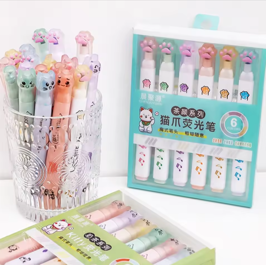 Kedili ve Patili 6'lı Ultra Soft Pastel Renkler Fosforlu Kalem