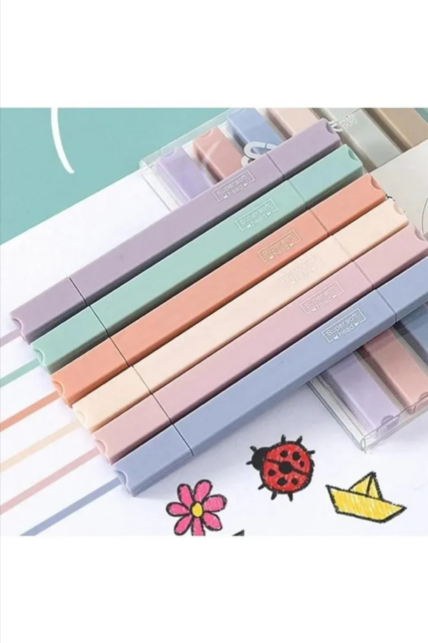 Supersoft 6'lı Pastel Fosforlu Kalem Seti – Çift Uçlu & Yumuşak Yazım