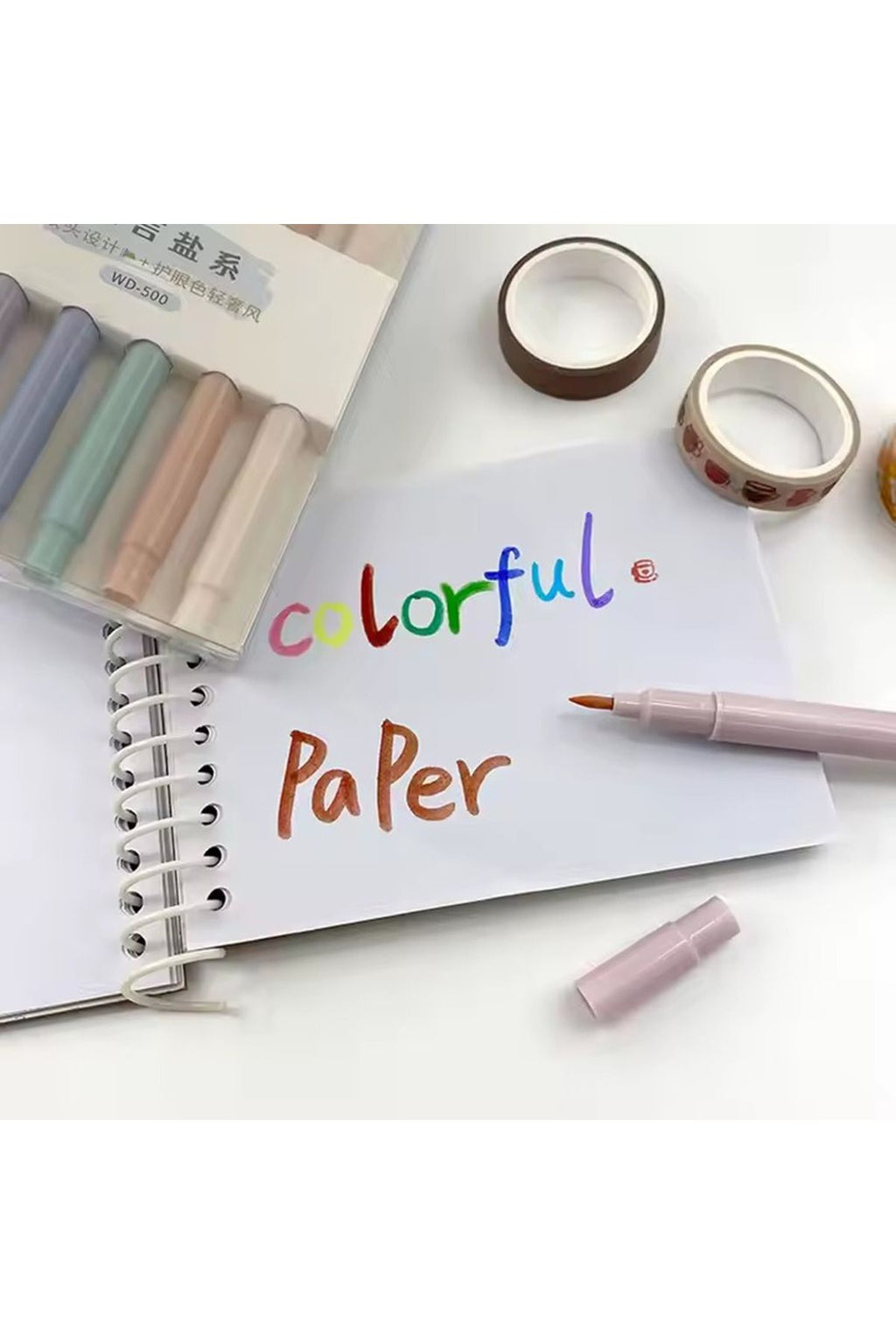 6'lı Wen-Duo 500 Kesik -Yuvarlak Çift Uçlu Pastel Fosforlu Kalem