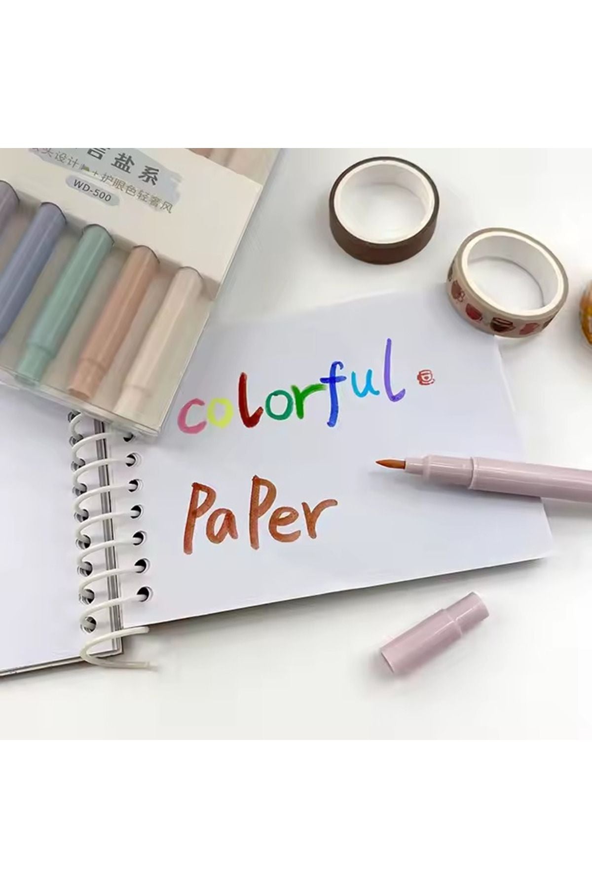 6'lı Wen-Duo 500 Kesik -Yuvarlak Çift Uçlu Pastel Fosforlu Kalem