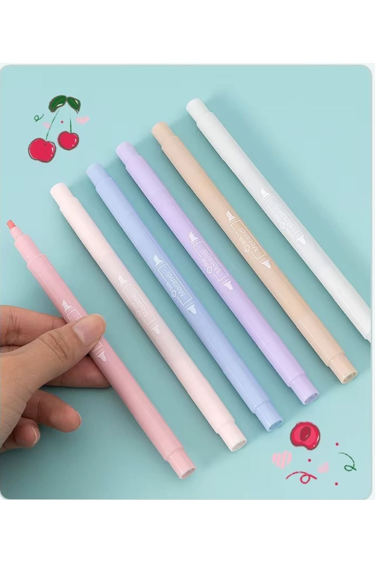 6'lı Wen-Duo 500 Kesik -Yuvarlak Çift Uçlu Pastel Fosforlu Kalem