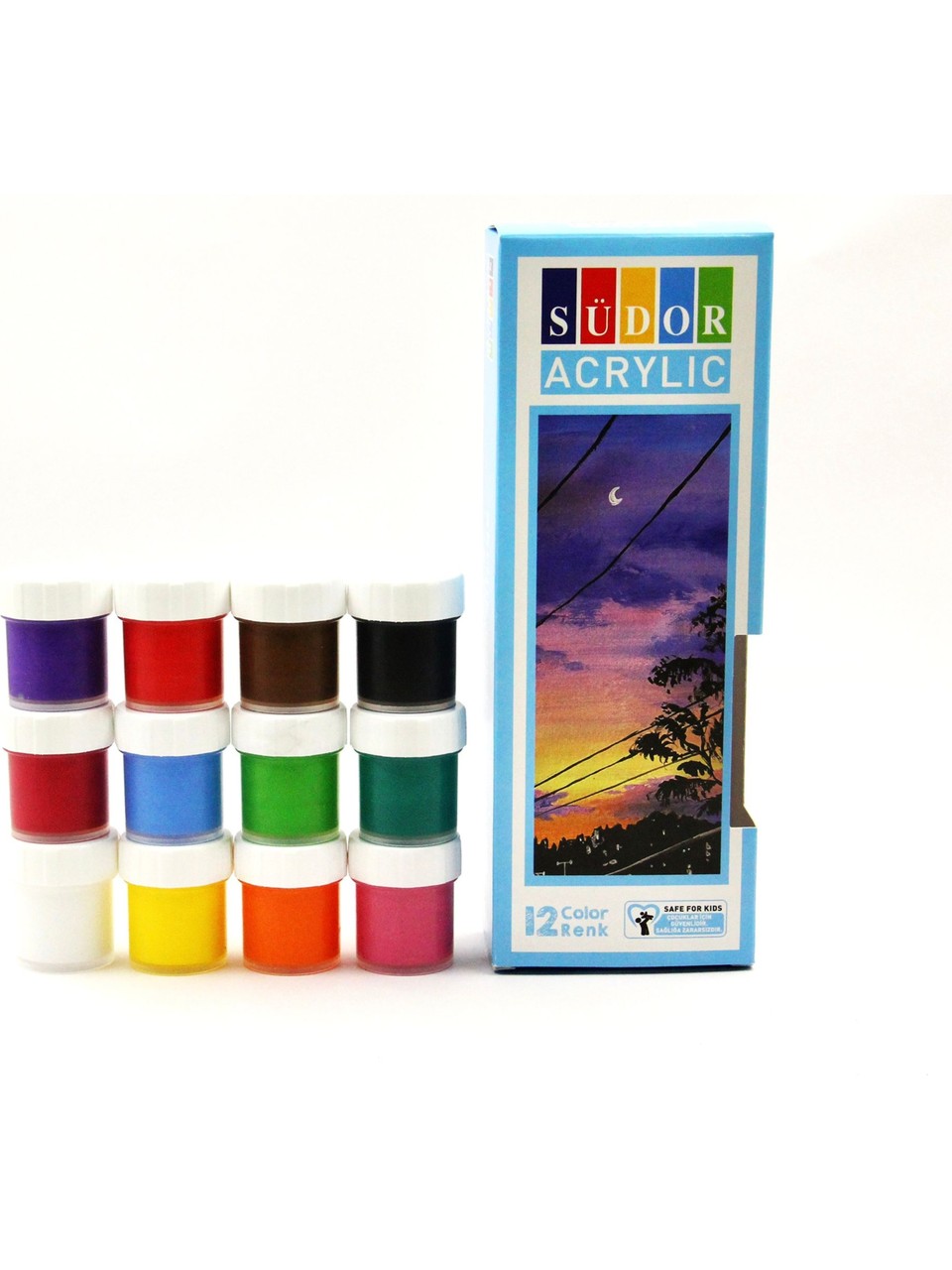 Akrilik Boya Seti 12 Renk 20 ml Çocuklar İçin Güvenli Sanat Malzemesi