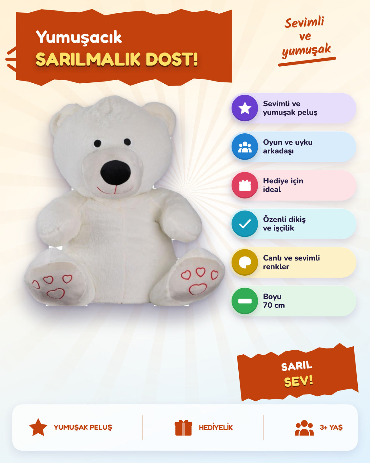 70 cm Oturan Ayı Ekru 6237