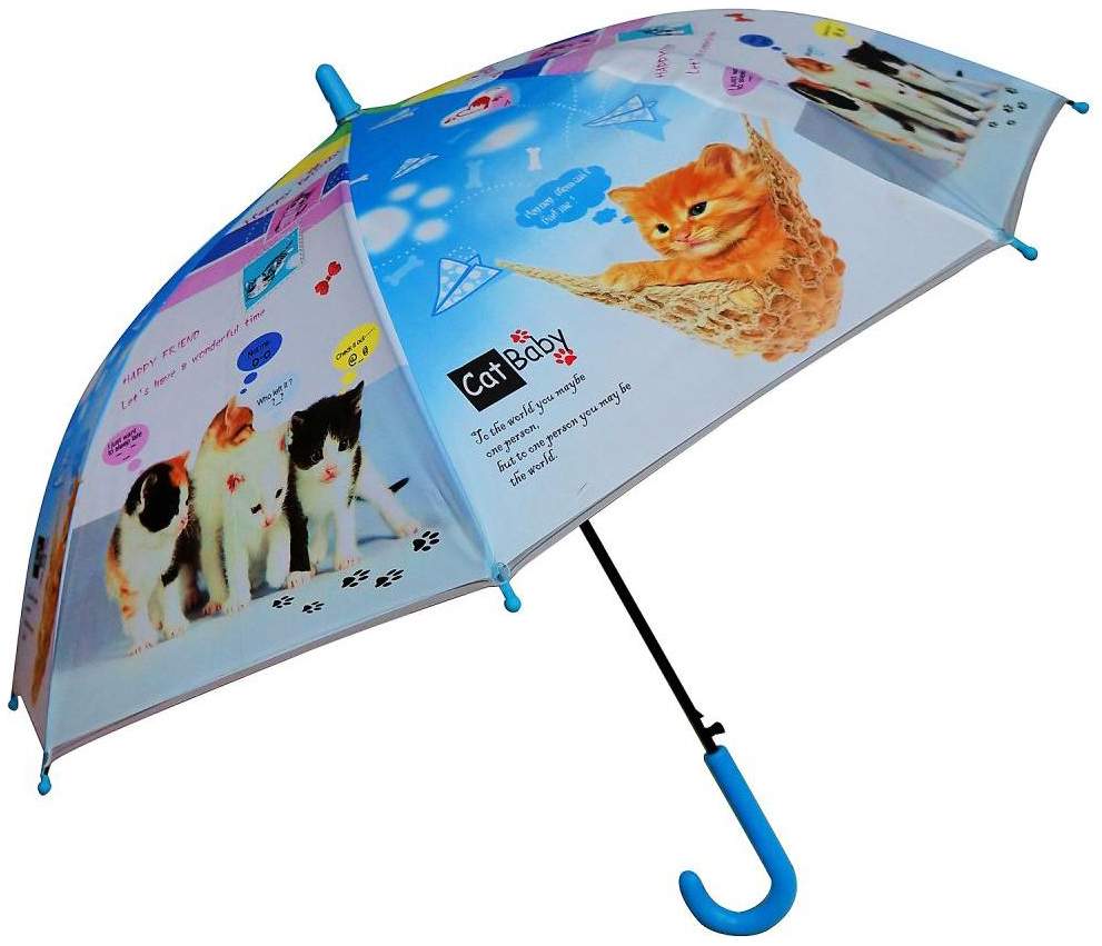 8 Telli Yarı Otomatik 84cm Çaplı Düdklü Kedi Desenli Çocuk Baston Şemsiye