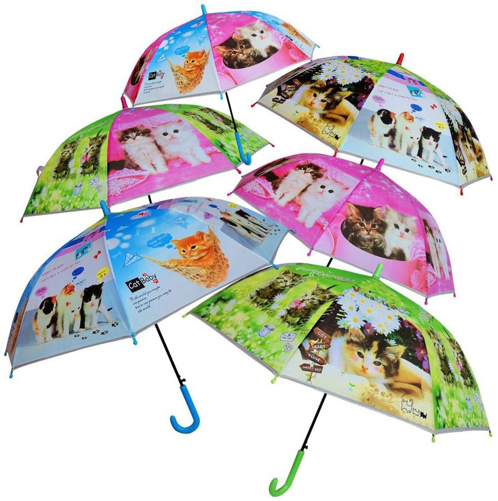 8 Telli Yarı Otomatik 84cm Çaplı Düdklü Kedi Desenli Çocuk Baston Şemsiye