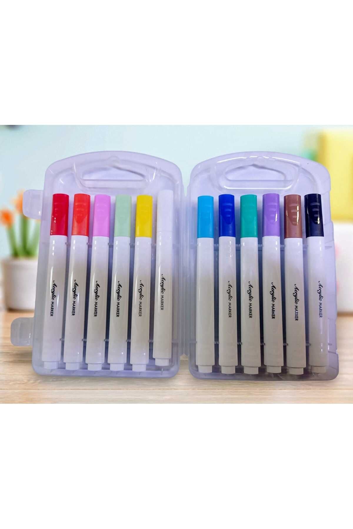 Acrylic Marker 12 li Set Ayakkabı Süsleme  Kalemi Tişört Bez Çanta Bardak Kalemi Bez  Ayakkabı