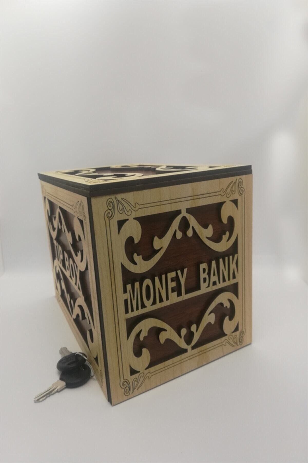 Ahşap Tip Box Bahşiş Kutusu Anahtarlı Tip Box Kutusu Ahşap Kumbara 20x13x13 Cm
