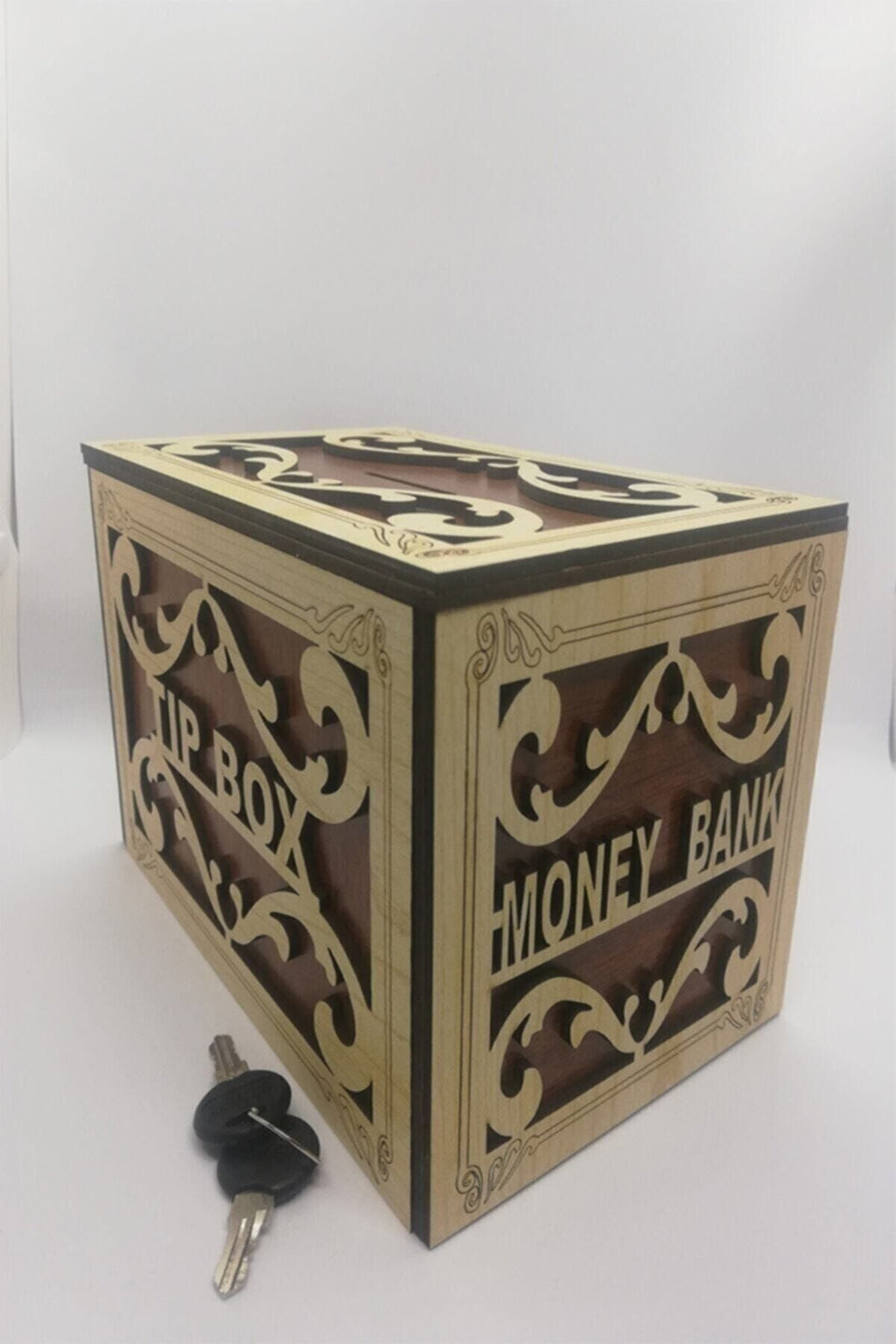 Ahşap Tip Box Bahşiş Kutusu Anahtarlı Tip Box Kutusu Ahşap Kumbara 20x13x13 Cm