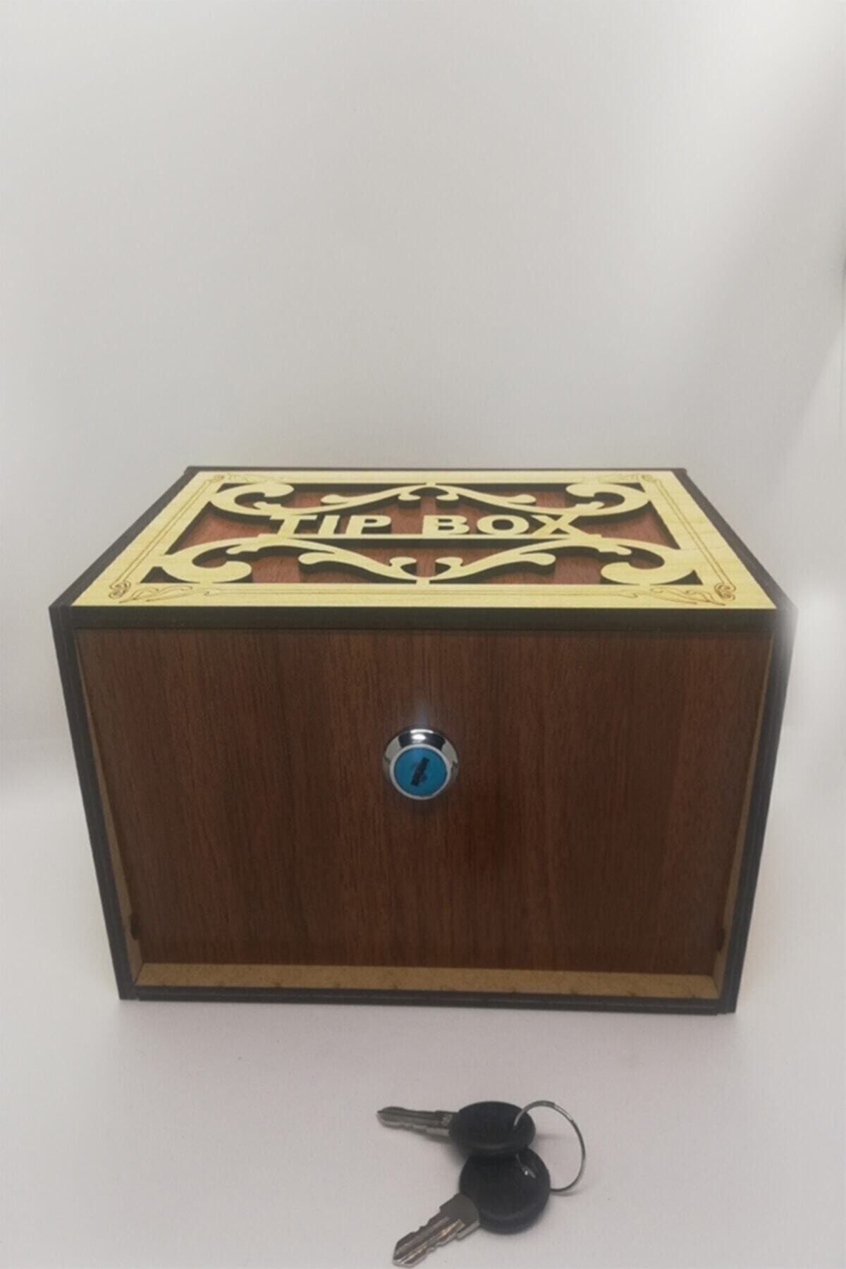 Ahşap Tip Box Bahşiş Kutusu Anahtarlı Tip Box Kutusu Ahşap Kumbara 20x13x13 Cm
