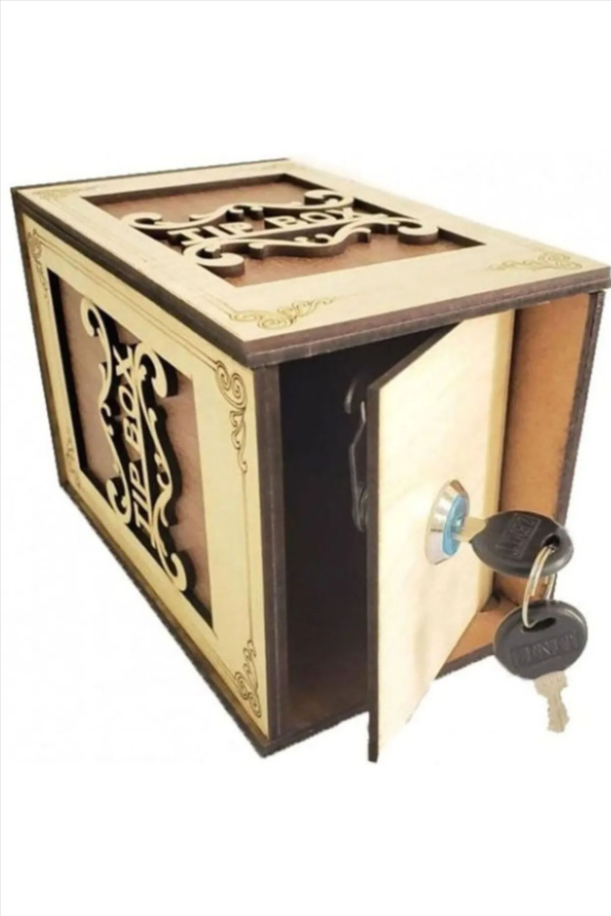 Ahşap Tip Box Bahşiş Kutusu Anahtarlı Tip Box Kutusu Ahşap Kumbara