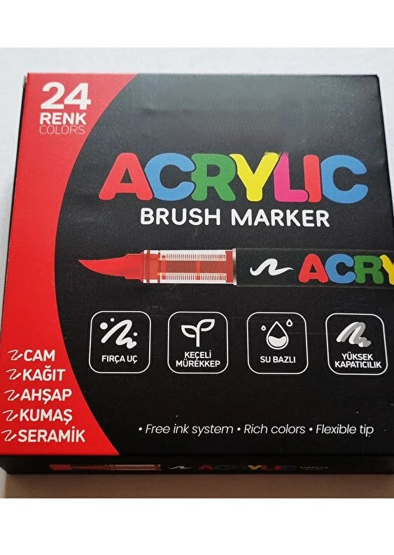 Akrilik Marker Ufen Fırça Uçlu Akrilik Kalem 24'lü