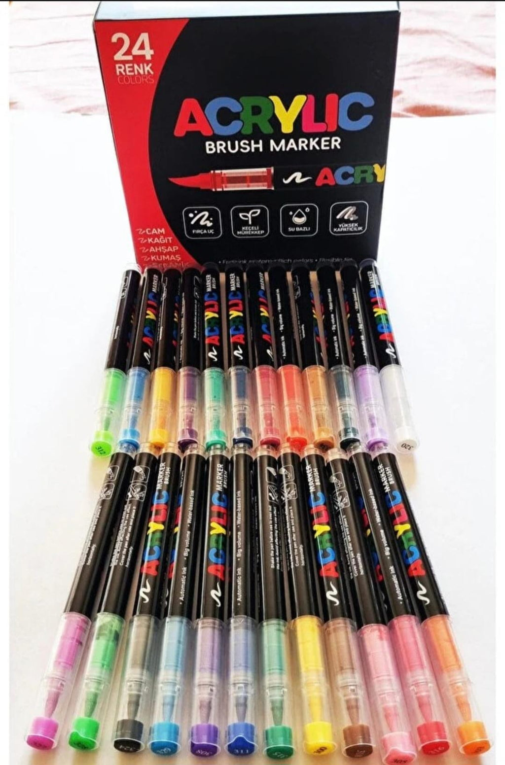Akrilik Marker Ufen Fırça Uçlu Akrilik Kalem 24'lü