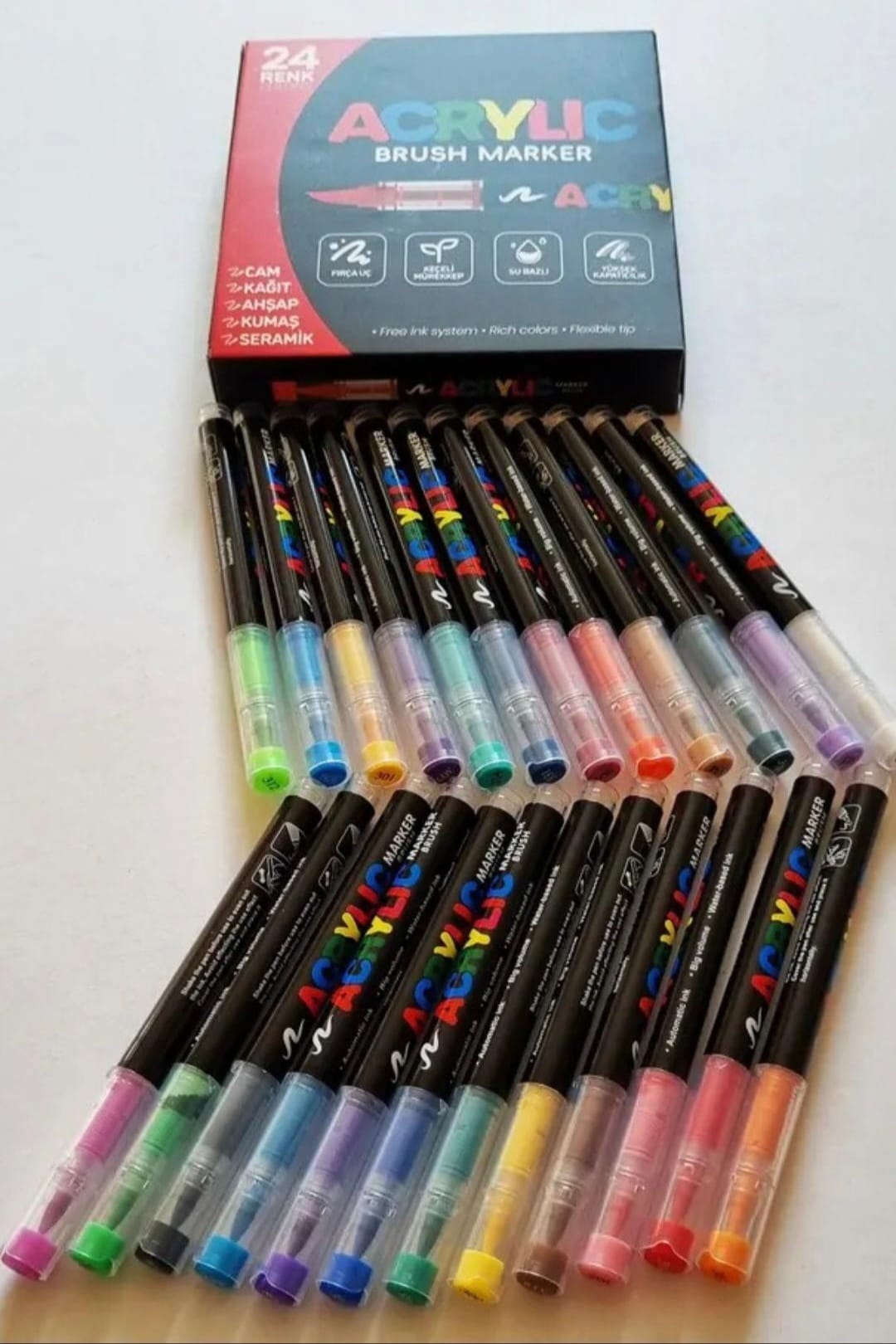 Akrilik Marker Ufen Fırça Uçlu Akrilik Kalem 24'lü