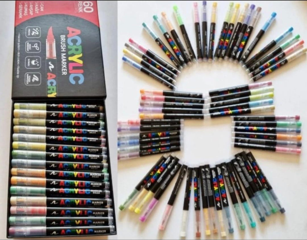 Akrilik Marker Ufen Fırça Uçlu Akrilik Kalem 60 lı