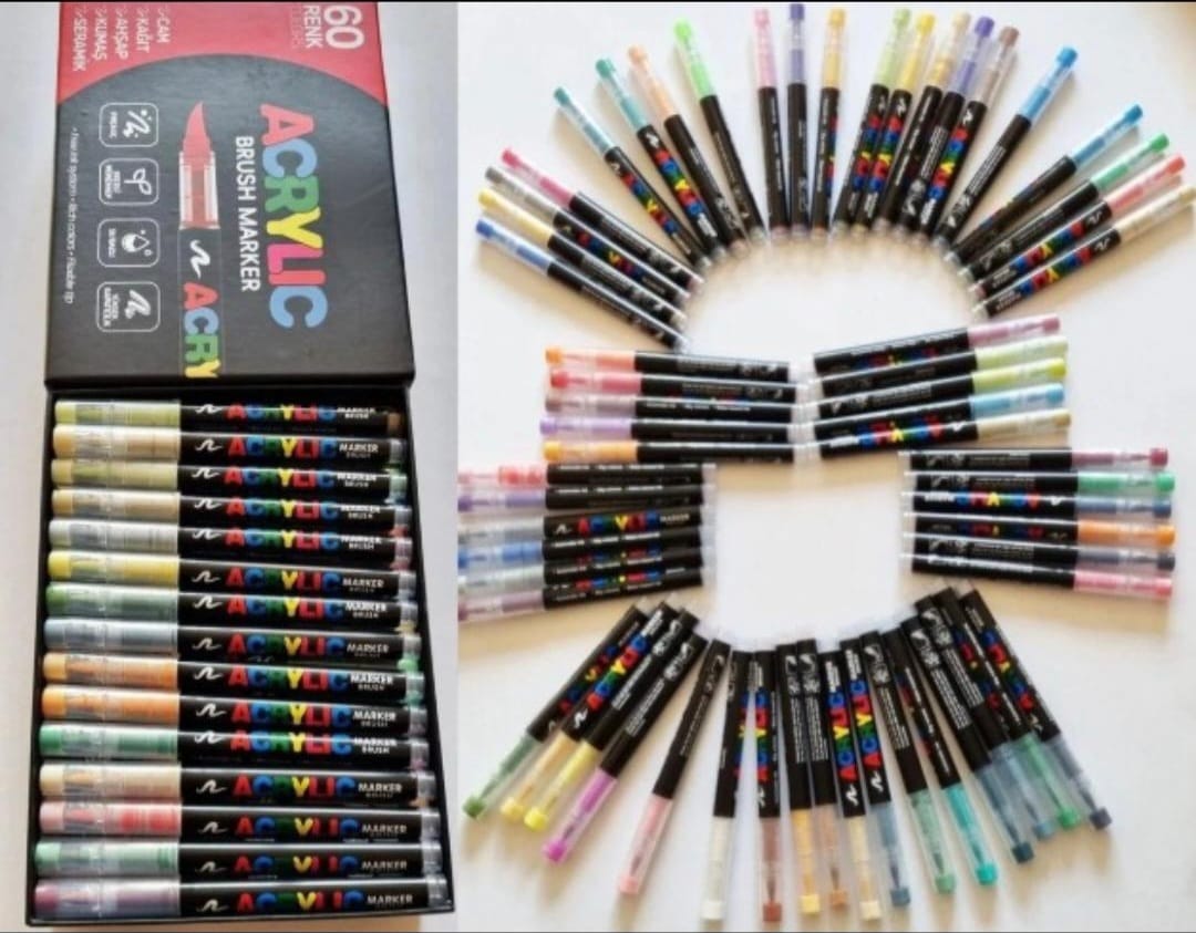 Akrilik Marker Ufen Fırça Uçlu Akrilik Kalem 60 lı