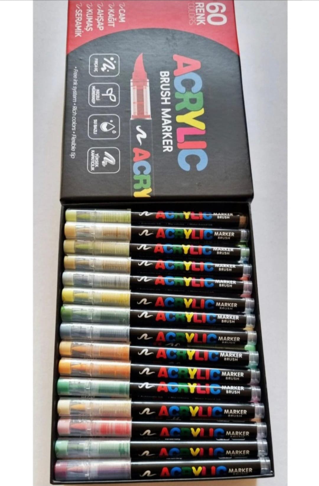 Akrilik Marker Ufen Fırça Uçlu Akrilik Kalem 60 lı