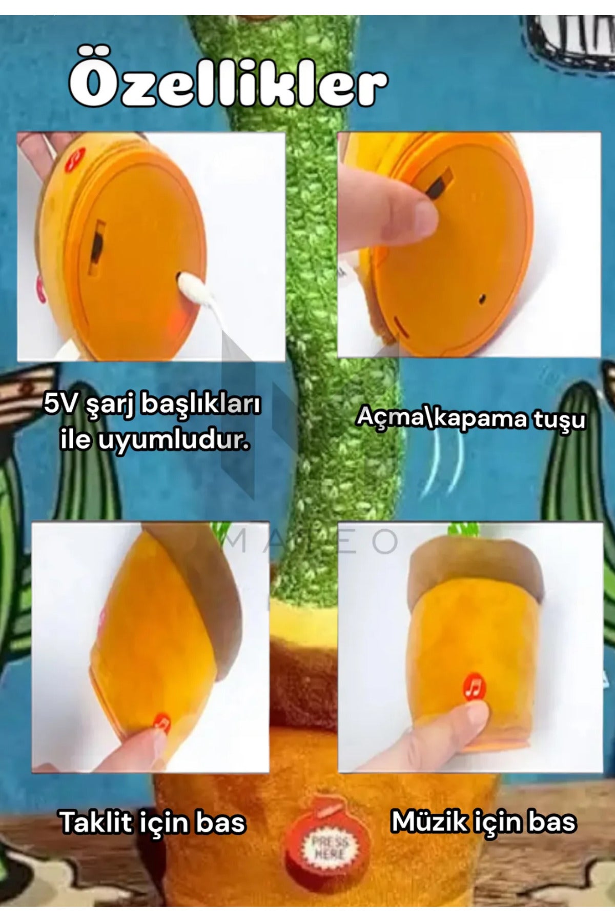 Avda Konuşan,dans Eden,şarkı Söyleyen Peluş Kaktüs Oyuncak Doğum Günü Avda